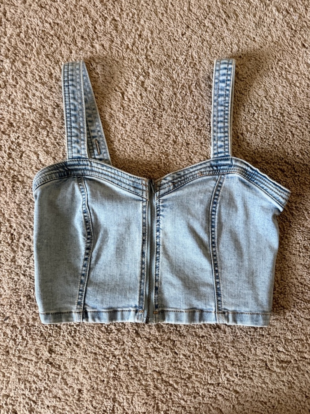 Habitat Light Blue Denim Zip-Front Crop Top